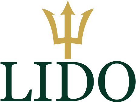 Lido stacked logo with trident above the wordmark